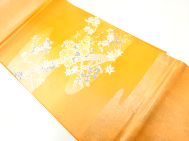 JAPANESE HIRAKI NAGOYA OBI / WOVEN AUTUMN FLOWERS